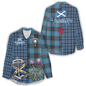 Horsburgh Tartan Women's Casual Shirt Happy St. Andrew's Day Half Tartan Style - Tartan Vibes Clothing
