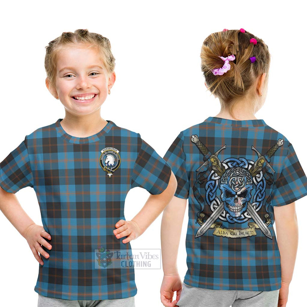 Horsburgh Tartan Kid T-Shirt with Family Crest Celtic Skull Style - Tartan Vibes Clothing