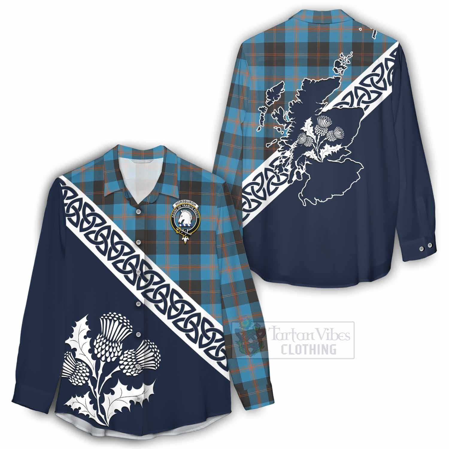 Horsburgh Tartan Women's Casual Shirt Featuring Thistle and Scotland Map - Tartan Vibes Clothing