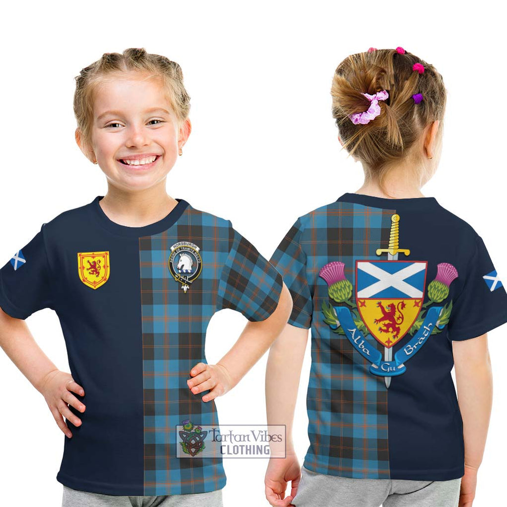 Horsburgh Tartan Kid T-Shirt Alba with Scottish Lion Royal Arm Half Style - Tartan Vibes Clothing