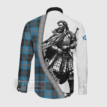 Horsburgh Tartan Clan Crest Long Sleeve Button Shirt with Highlander Warrior Celtic Style Men's Shirt - Tartan Vibes Clothing