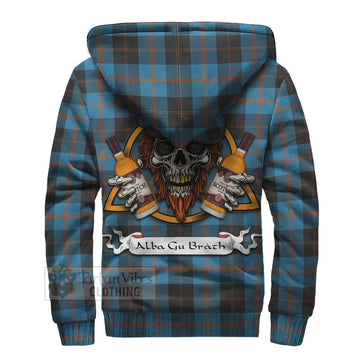 Horsburgh Tartan Sherpa Hoodie with Family Crest and Bearded Skull Holding Bottles of Whiskey - Tartan Vibes Clothing