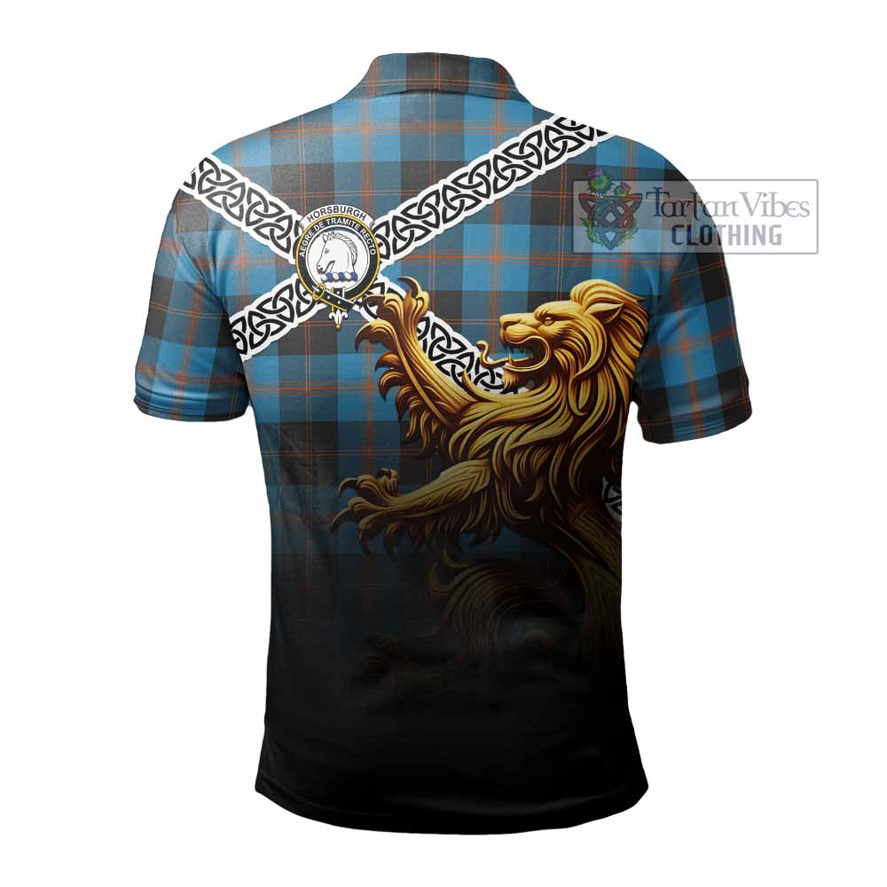 Horsburgh Crest Tartan Polo Shirt with Golden Lion Emblem Celtic Style - Tartan Vibes Clothing