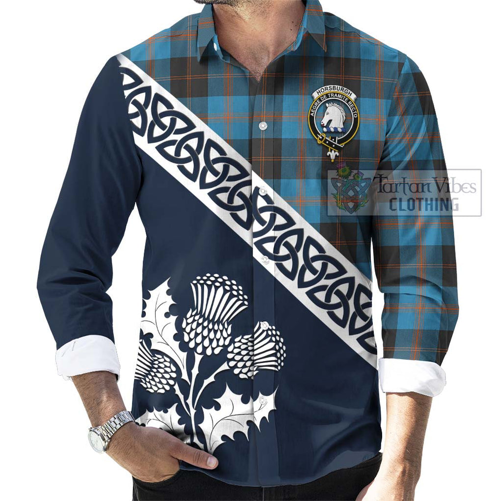 Horsburgh Tartan Long Sleeve Button Shirt Featuring Thistle and Scotland Map Men's Shirt - Tartan Vibes Clothing
