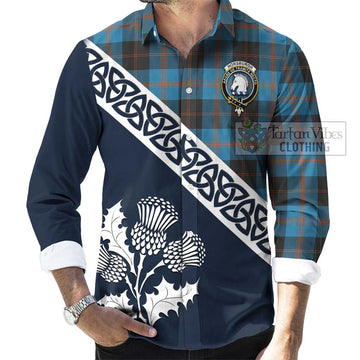 Tartan Vibes Clothing Horsburgh Tartan Long Sleeve Button Shirt Featuring Thistle and Scotland Map