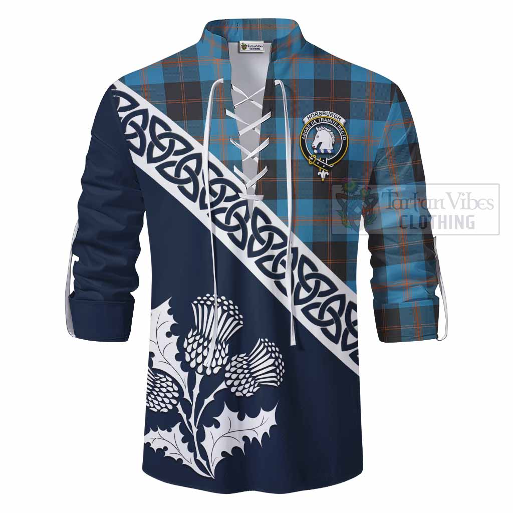 Horsburgh Tartan Ghillie Kilt Shirt Featuring Thistle and Scotland Map - Tartan Vibes Clothing