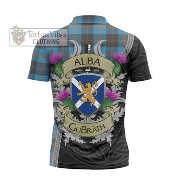 Horsburgh Tartan Family Crest Zipper Polo Shirt Lion Rampant Royal Thistle Shield Celtic Inspired - Tartan Vibes Clothing
