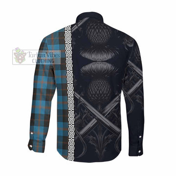 Tartan Vibes Clothing Horsburgh Tartan Long Sleeve Button Shirt with Family Crest Cross Sword Thistle Celtic Vibes