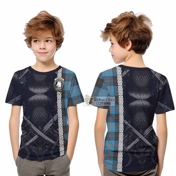 Horsburgh Tartan Kid T-Shirt with Family Crest Cross Sword Thistle Celtic Vibes - Tartan Vibes Clothing