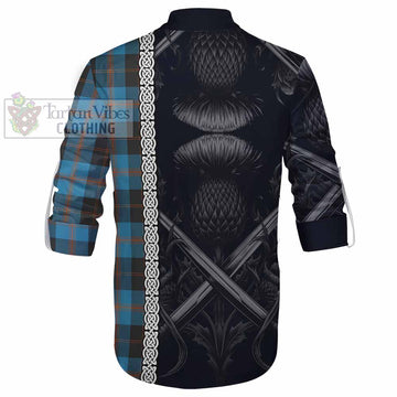 Horsburgh Tartan Ghillie Kilt Shirt with Family Crest Cross Sword Thistle Celtic Vibes - Tartan Vibes Clothing