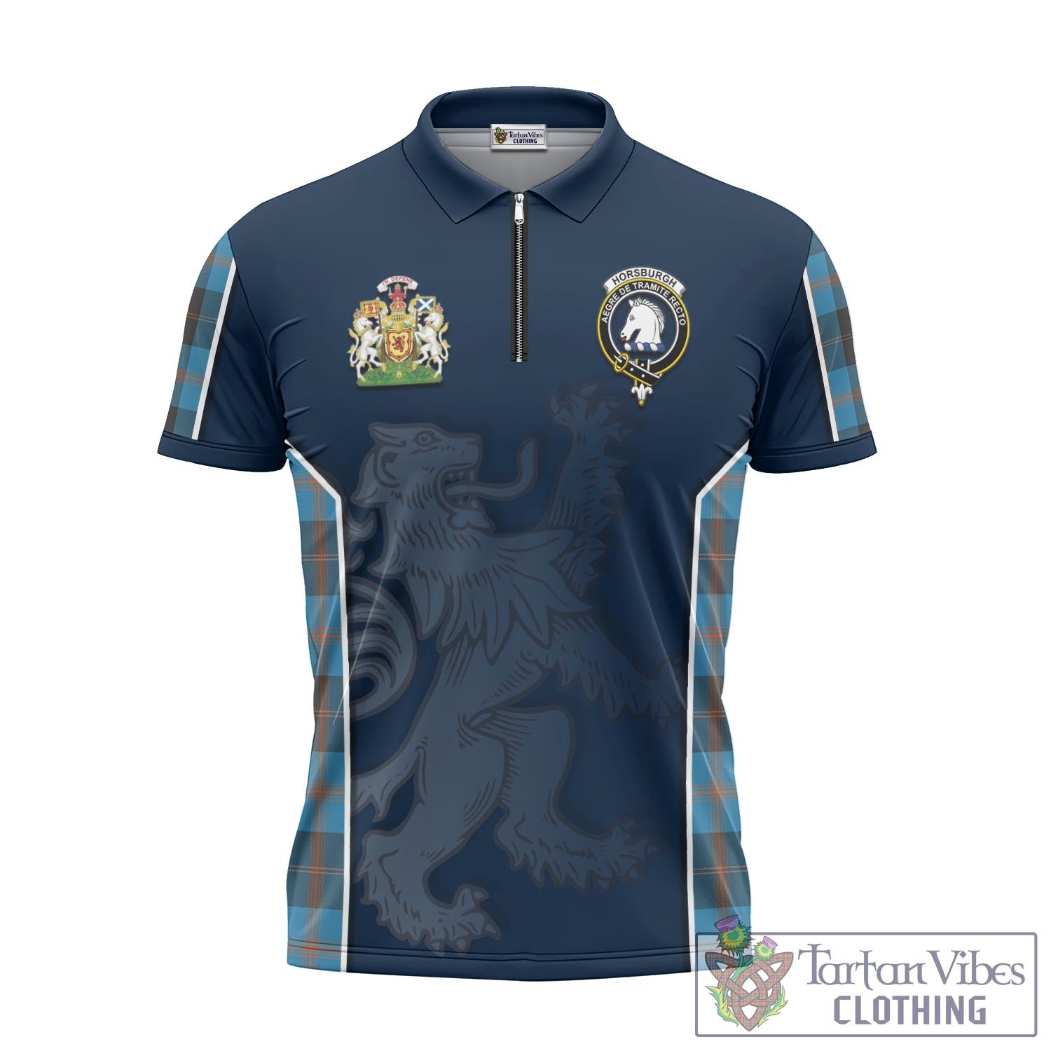 Tartan Vibes Clothing Horsburgh Tartan Zipper Polo Shirt with Family Crest and Lion Rampant Vibes Sport Style