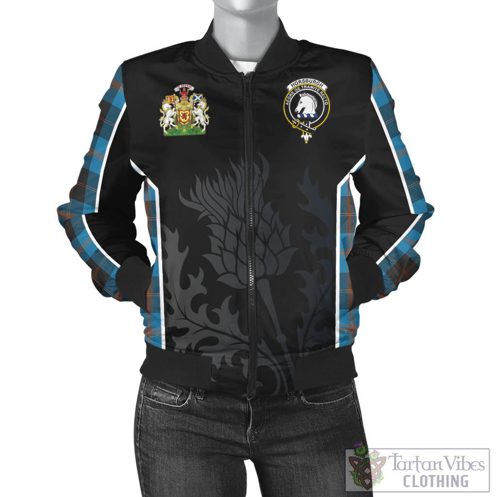 Horsburgh Tartan Bomber Jacket with Family Crest and Scottish Thistle Vibes Sport Style - Tartan Vibes Clothing