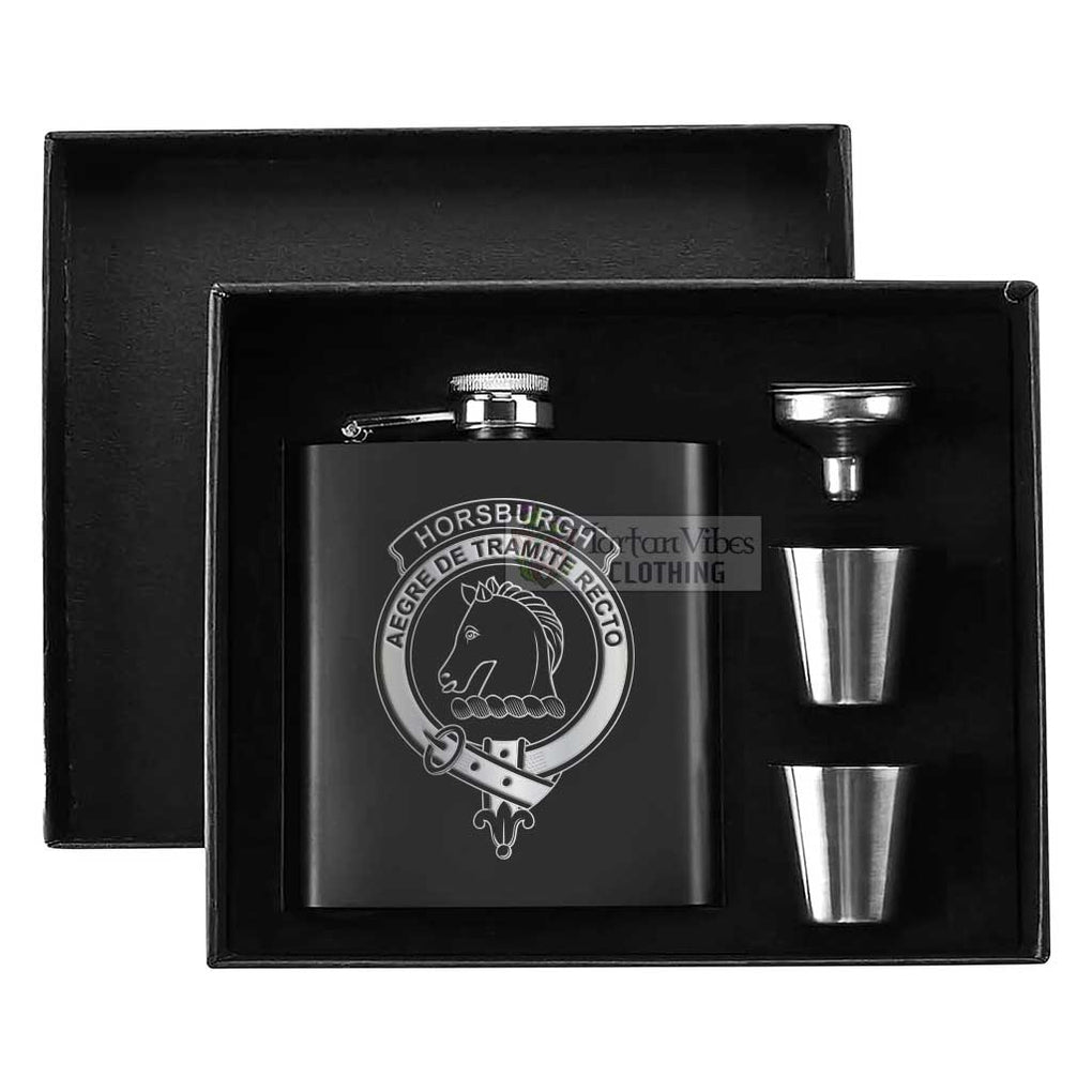 Horsburgh Crest Hip Flask Set 7oz Black Stainless Steel with A Gift Box - 2D-tartanvibesclothing