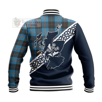 Horsburgh Tartan Baseball Jacket Featuring Thistle and Scotland Map - Tartan Vibes Clothing