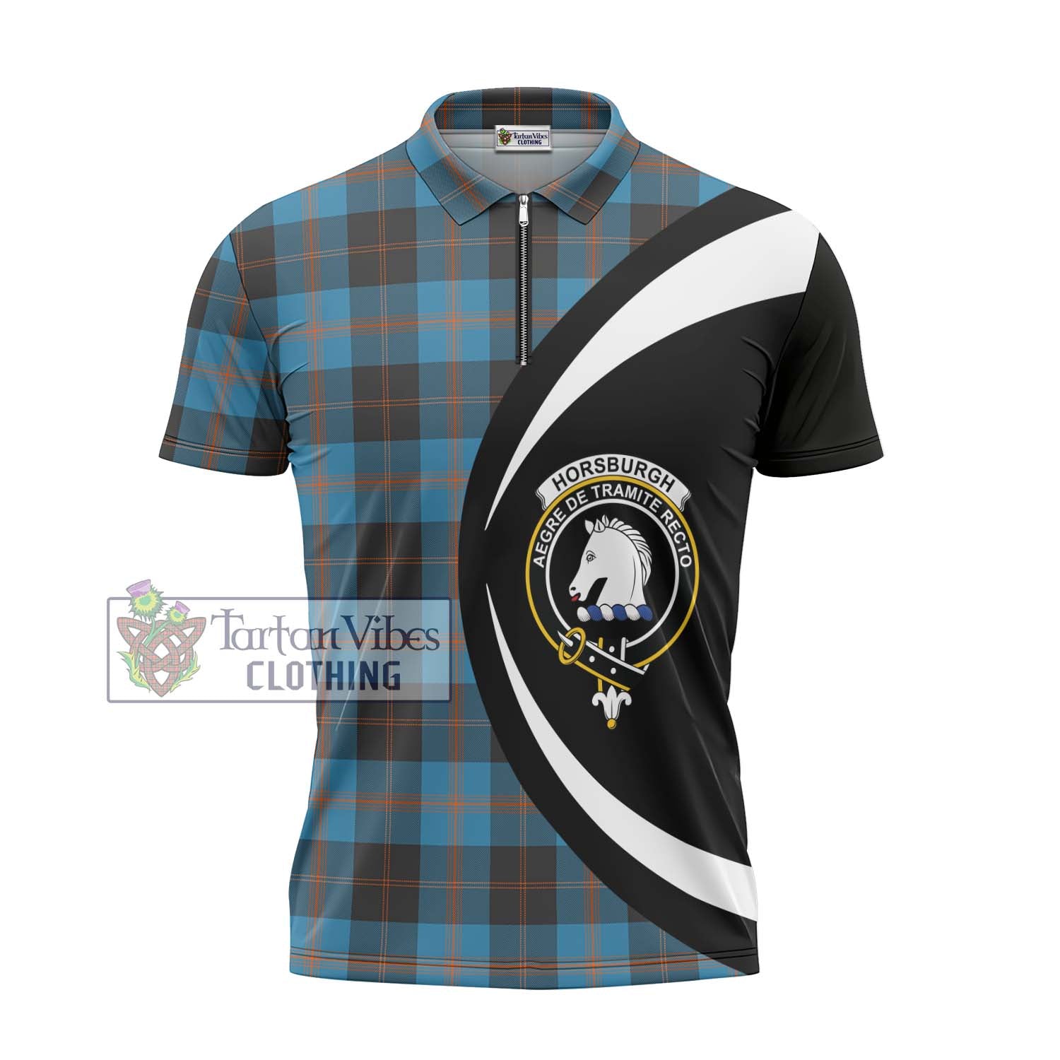 Horsburgh Tartan Zipper Polo Shirt with Family Crest Circle Style - Tartan Vibes Clothing