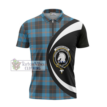 Horsburgh Tartan Zipper Polo Shirt with Family Crest Circle Style