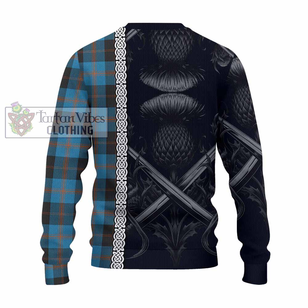 Horsburgh Tartan Knitted Sweater with Family Crest Cross Sword Thistle Celtic Vibes - Tartan Vibes Clothing