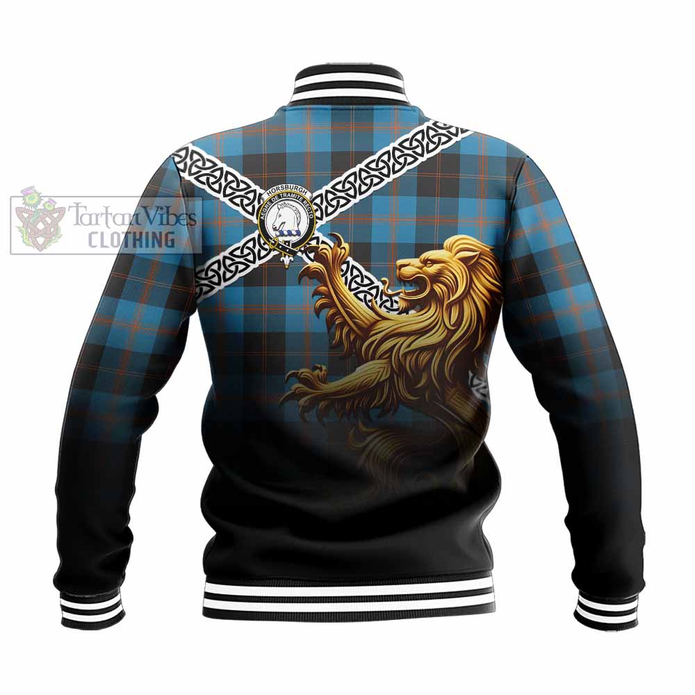 Tartan Vibes Clothing Horsburgh Crest Tartan Baseball Jacket with Golden Lion Emblem Celtic Style