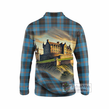 Horsburgh Tartan Family Crest Long Sleeve Polo Shirt with Scottish Ancient Castle Style - Tartan Vibes Clothing