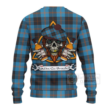 Horsburgh Tartan Ugly Sweater with Family Crest and Bearded Skull Holding Bottles of Whiskey - Tartan Vibes Clothing