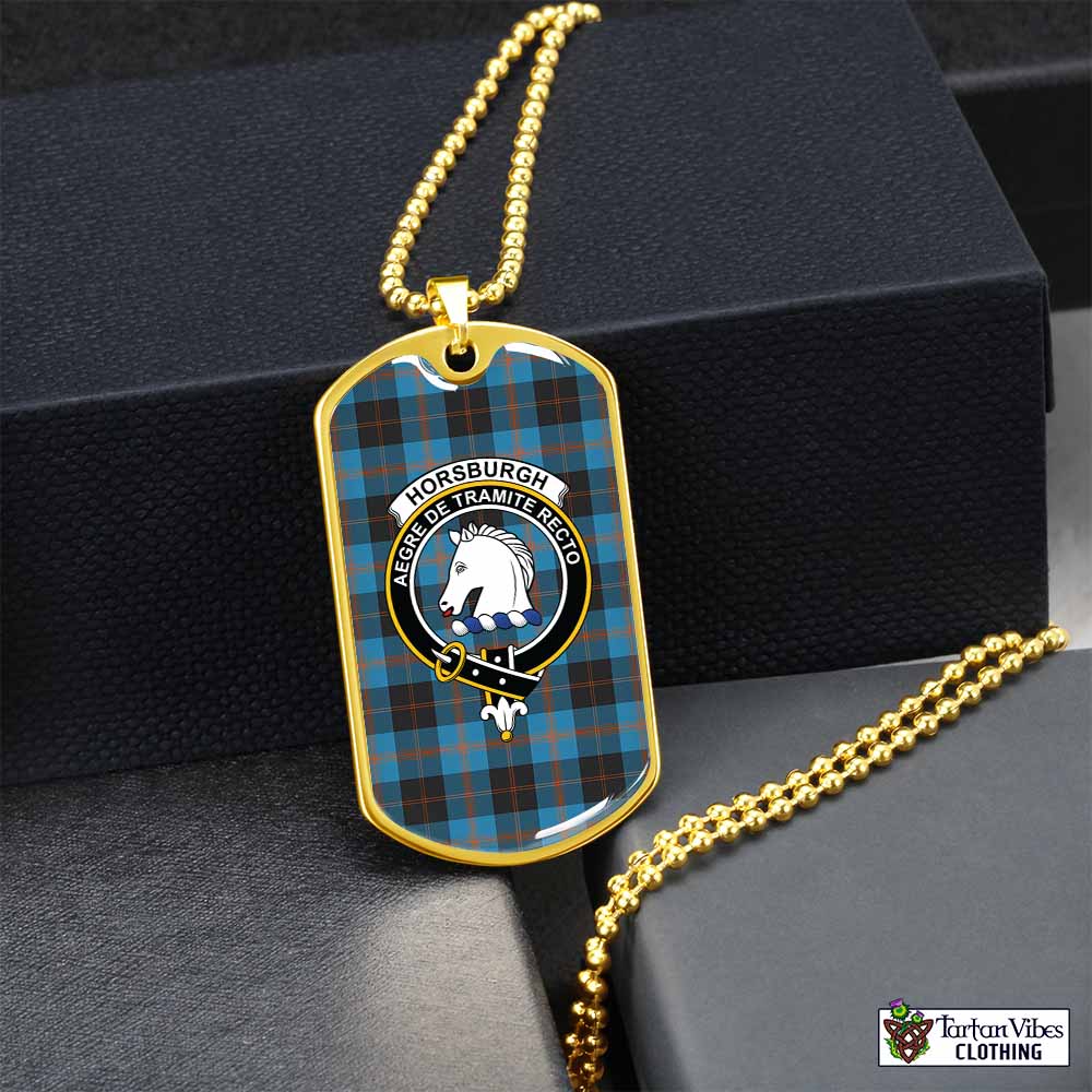 Horsburgh Tartan Dog Tag Necklace with Family Crest Gold No - Tartan Vibes Clothing