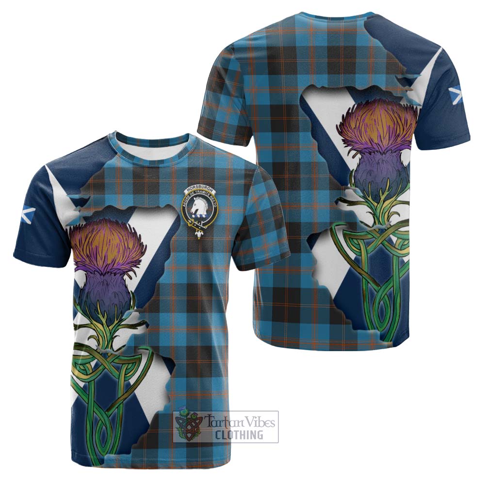 Tartan Vibes Clothing Horsburgh Tartan Family Crest Cotton T-shirt Scottish Thistle Celtic Inspired