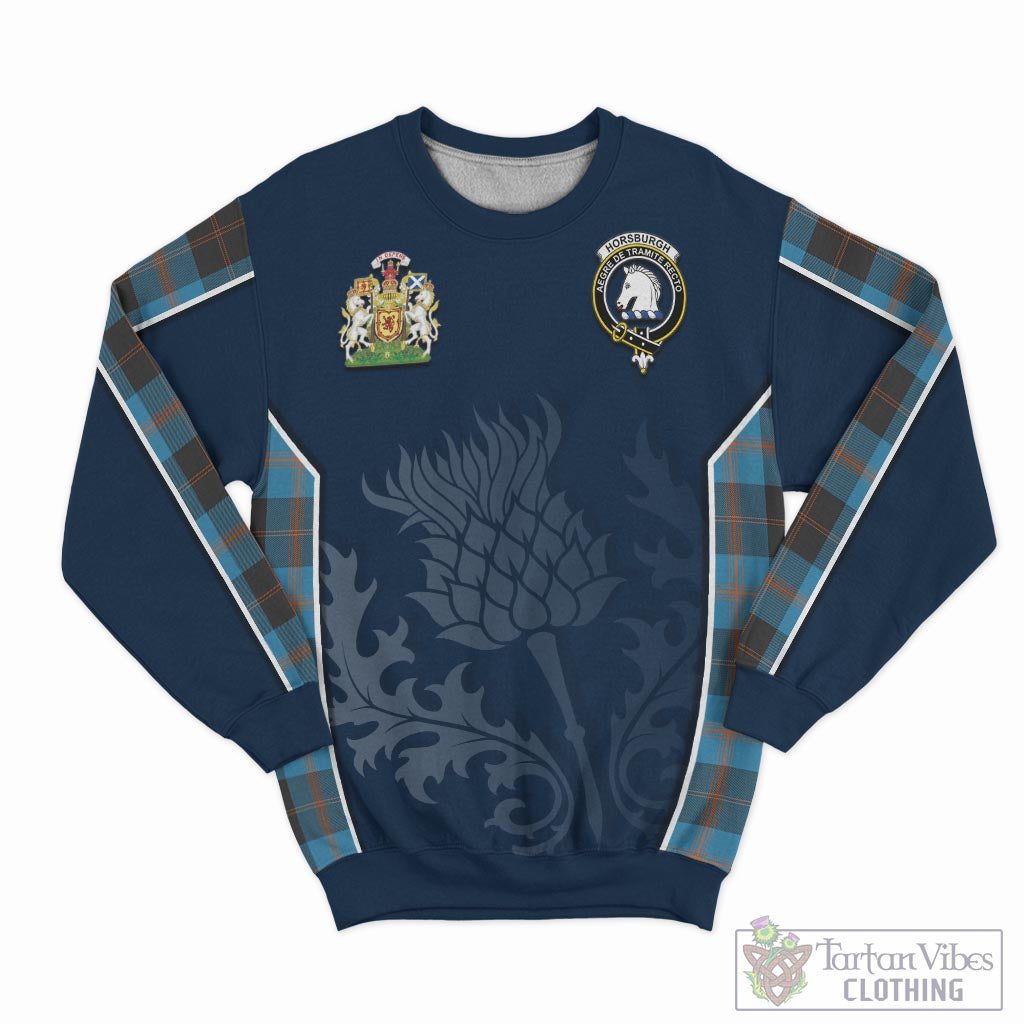 Horsburgh Tartan Sweatshirt with Family Crest and Scottish Thistle Vibes Sport Style - Tartan Vibes Clothing