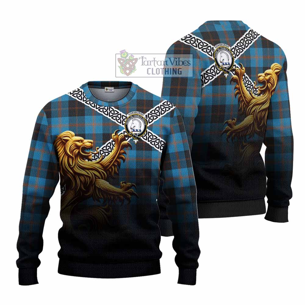 Horsburgh Crest Tartan Knitted Sweater with Golden Lion Emblem Celtic Style - Tartan Vibes Clothing