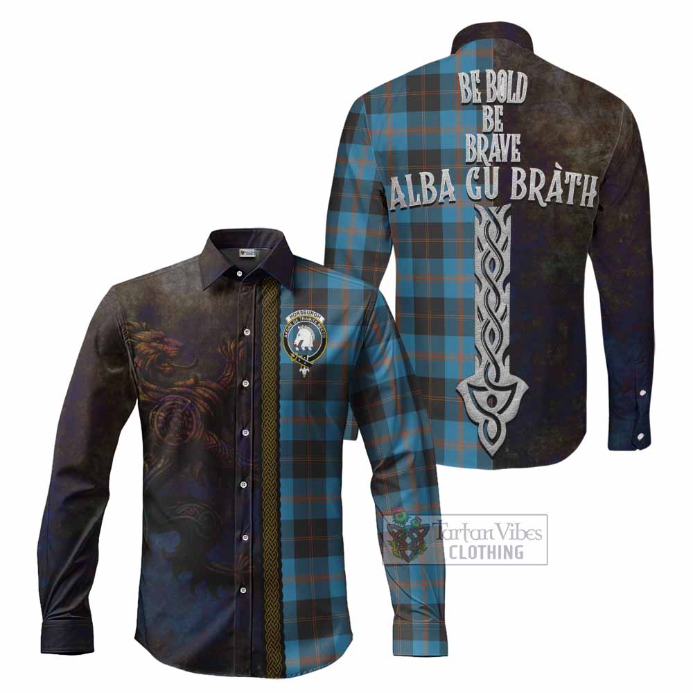 Horsburgh Tartan Family Crest Long Sleeve Button Shirt Alba Gu Brath Be Brave Lion Ancient Style - Tartan Vibes Clothing