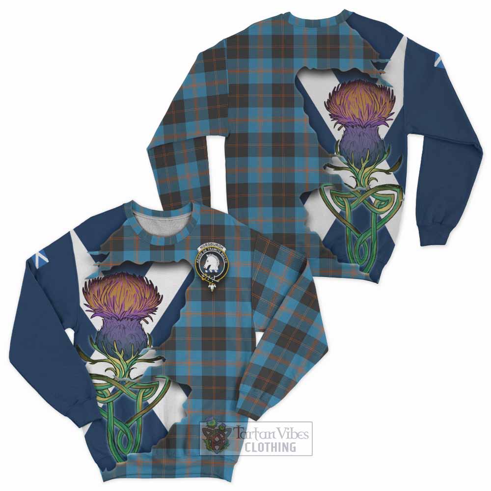 Tartan Vibes Clothing Horsburgh Tartan Family Crest Sweatshirt Scottish Thistle Celtic Inspired