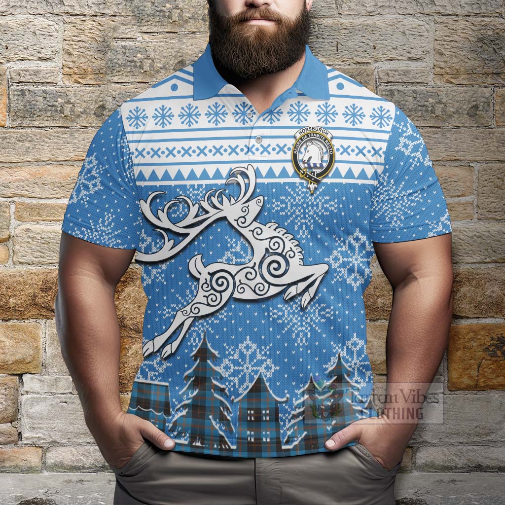 Horsburgh Clan Christmas Polo Shirt Celtic Reindeer Style - Tartan Vibes Clothing