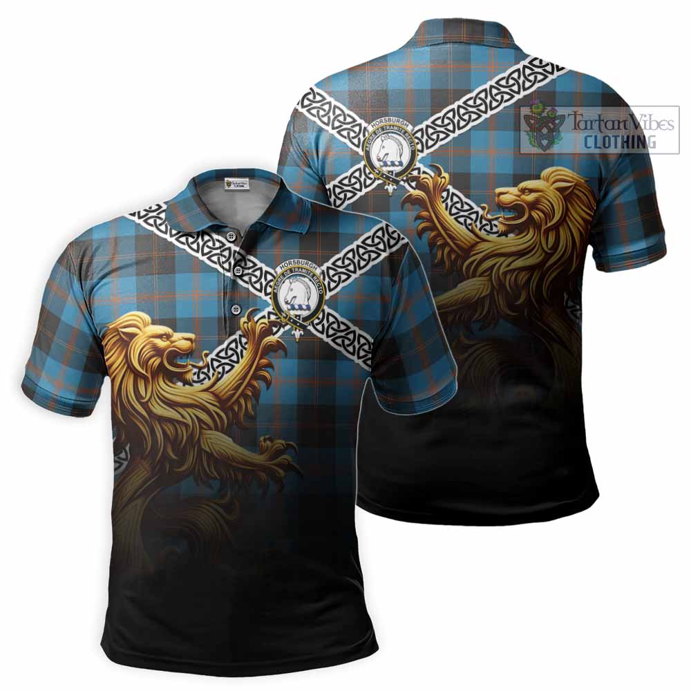 Horsburgh Crest Tartan Polo Shirt with Golden Lion Emblem Celtic Style - Tartan Vibes Clothing