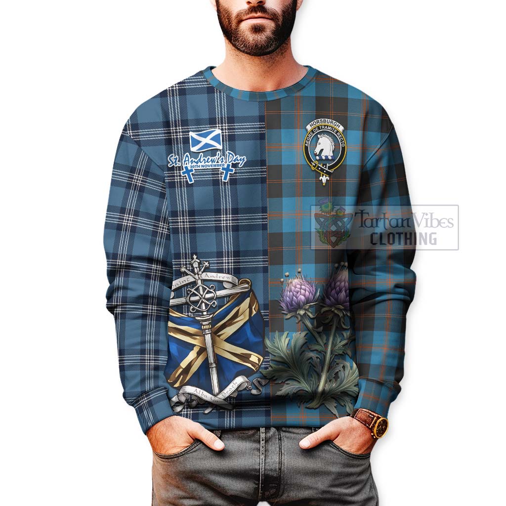 Horsburgh Tartan Sweatshirt Happy St. Andrew's Day Half Tartan Style - Tartan Vibes Clothing