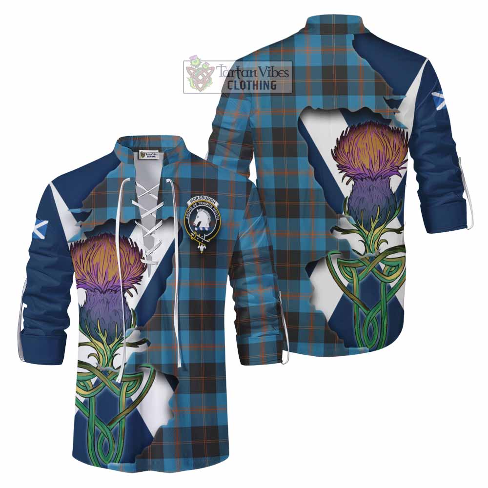 Tartan Vibes Clothing Horsburgh Tartan Family Crest Ghillie Kilt Shirt Scottish Thistle Celtic Inspired