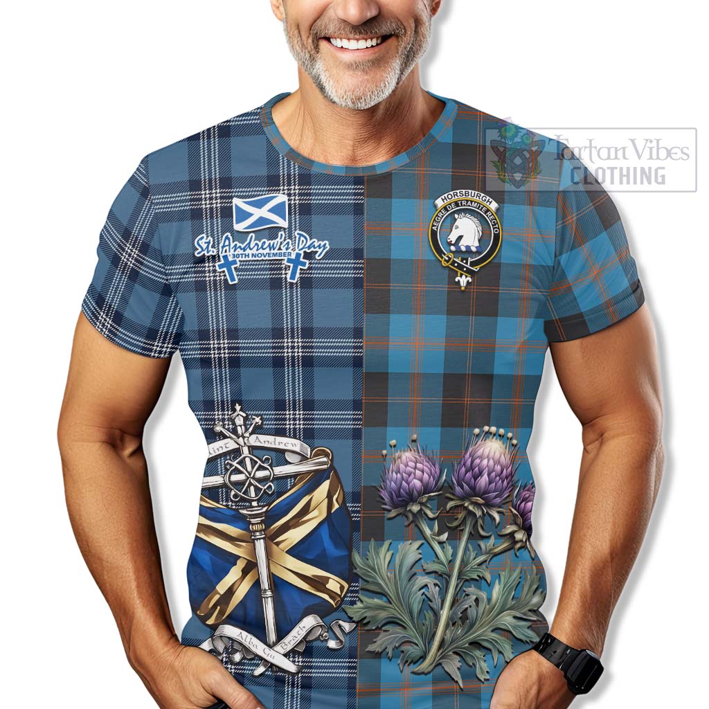 Horsburgh Tartan T-Shirt Happy St. Andrew's Day Half Tartan Style - Tartan Vibes Clothing