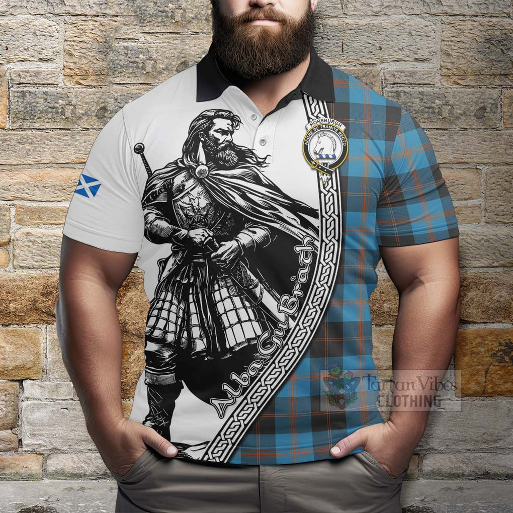 Horsburgh Tartan Clan Crest Polo Shirt with Highlander Warrior Celtic Style - Tartan Vibes Clothing