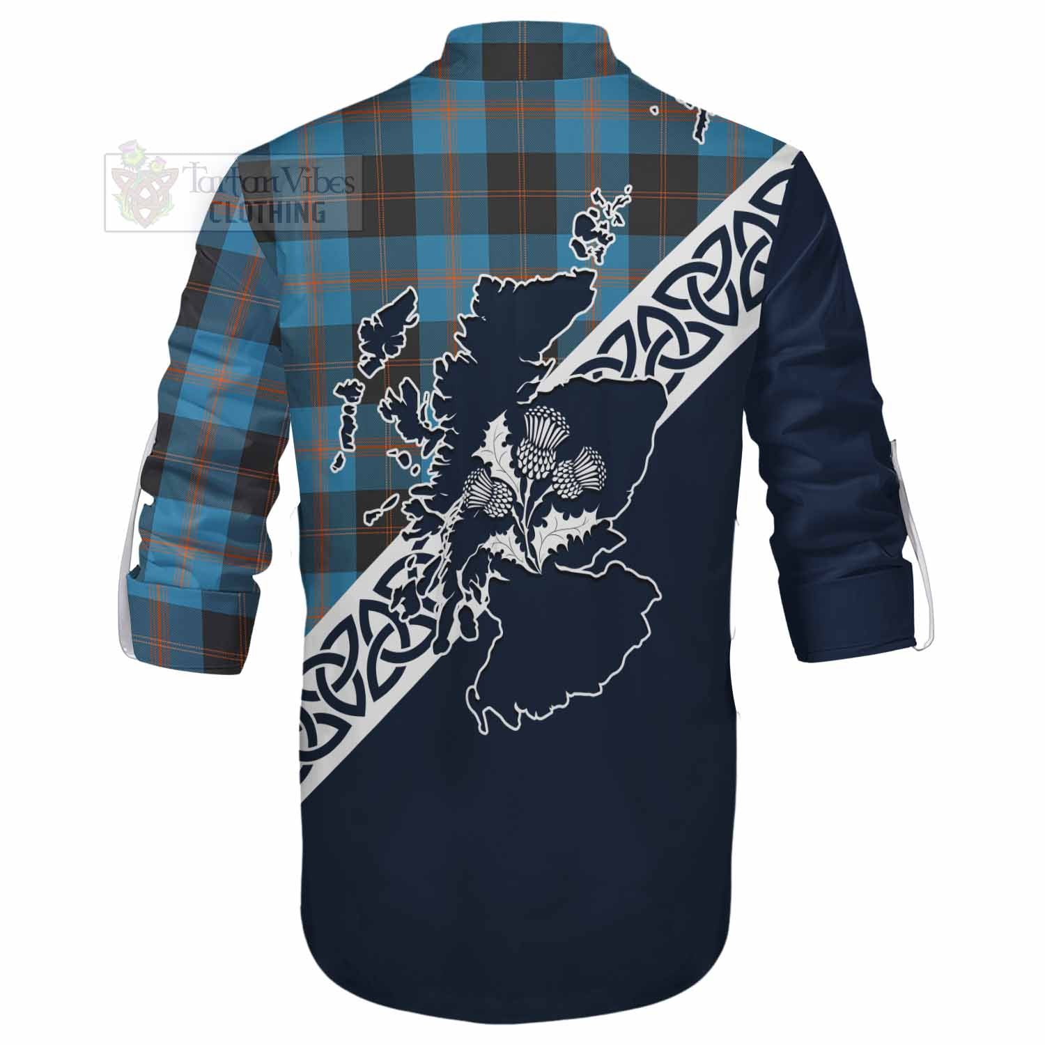Horsburgh Tartan Ghillie Kilt Shirt Featuring Thistle and Scotland Map - Tartan Vibes Clothing