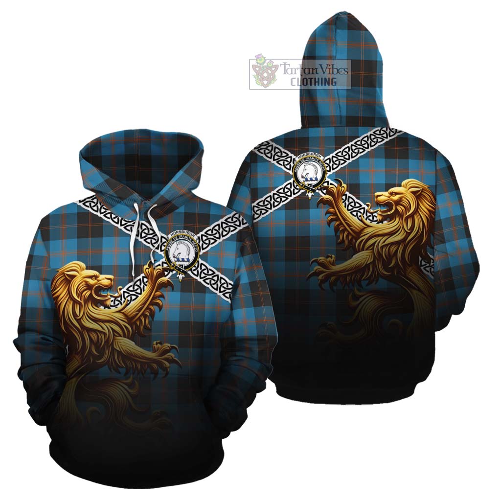 Horsburgh Crest Tartan Cotton Hoodie with Golden Lion Emblem Celtic Style - Tartan Vibes Clothing