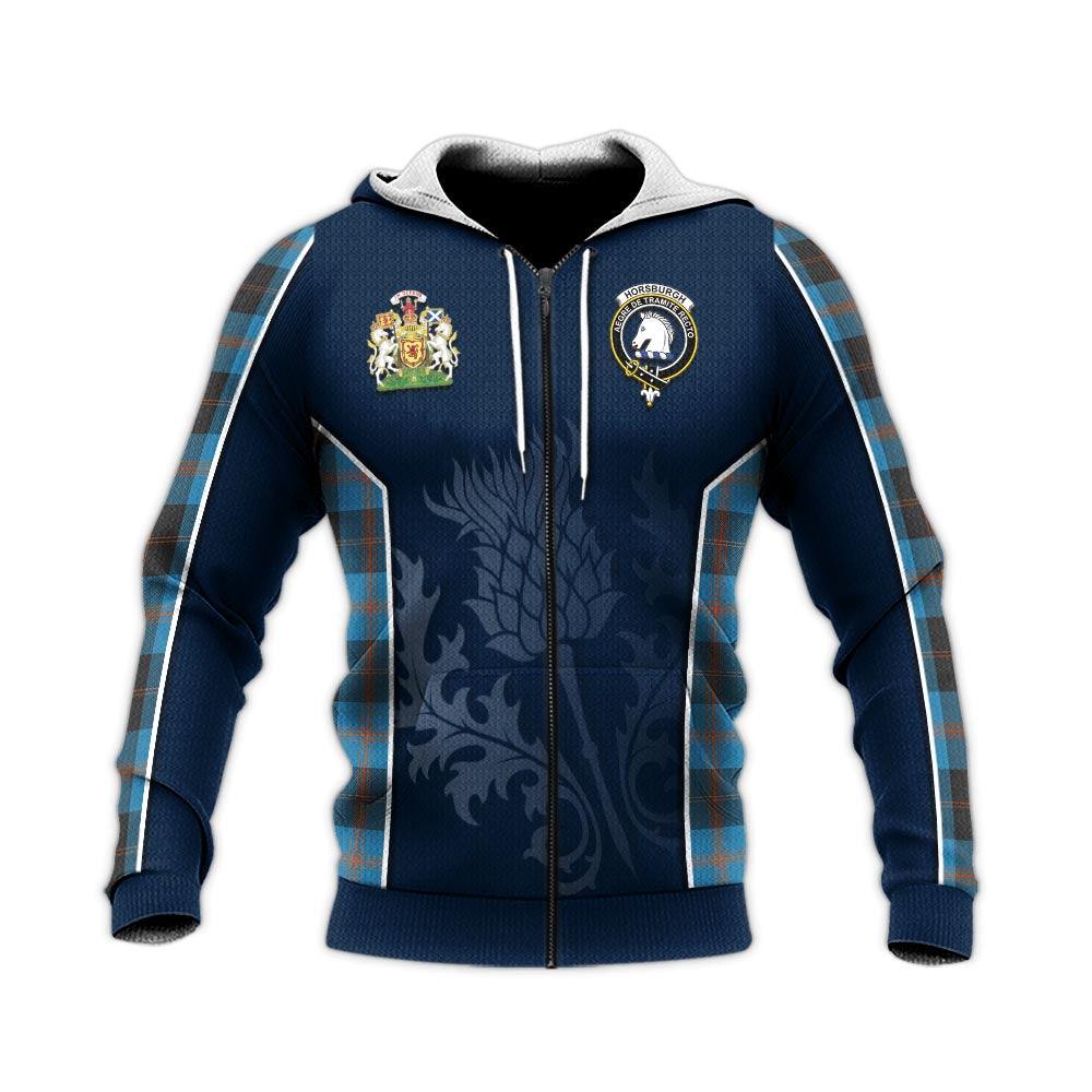 Tartan Vibes Clothing Horsburgh Tartan Knitted Hoodie with Family Crest and Scottish Thistle Vibes Sport Style