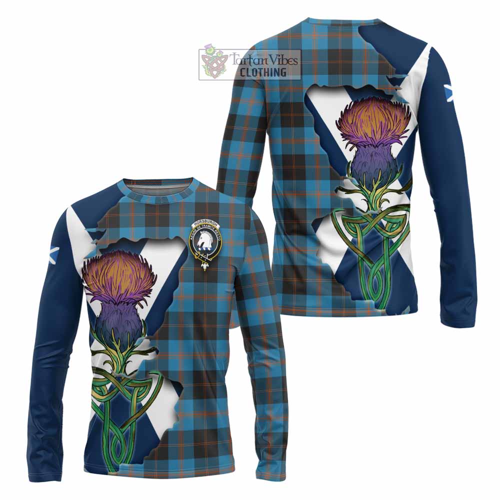 Tartan Vibes Clothing Horsburgh Tartan Family Crest Long Sleeve T-Shirt Scottish Thistle Celtic Inspired