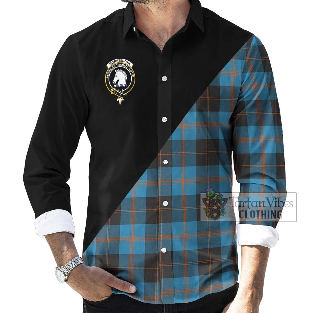 Horsburgh Tartan Long Sleeve Button Shirt with Family Crest and Military Logo Style - Tartanvibesclothing Shop