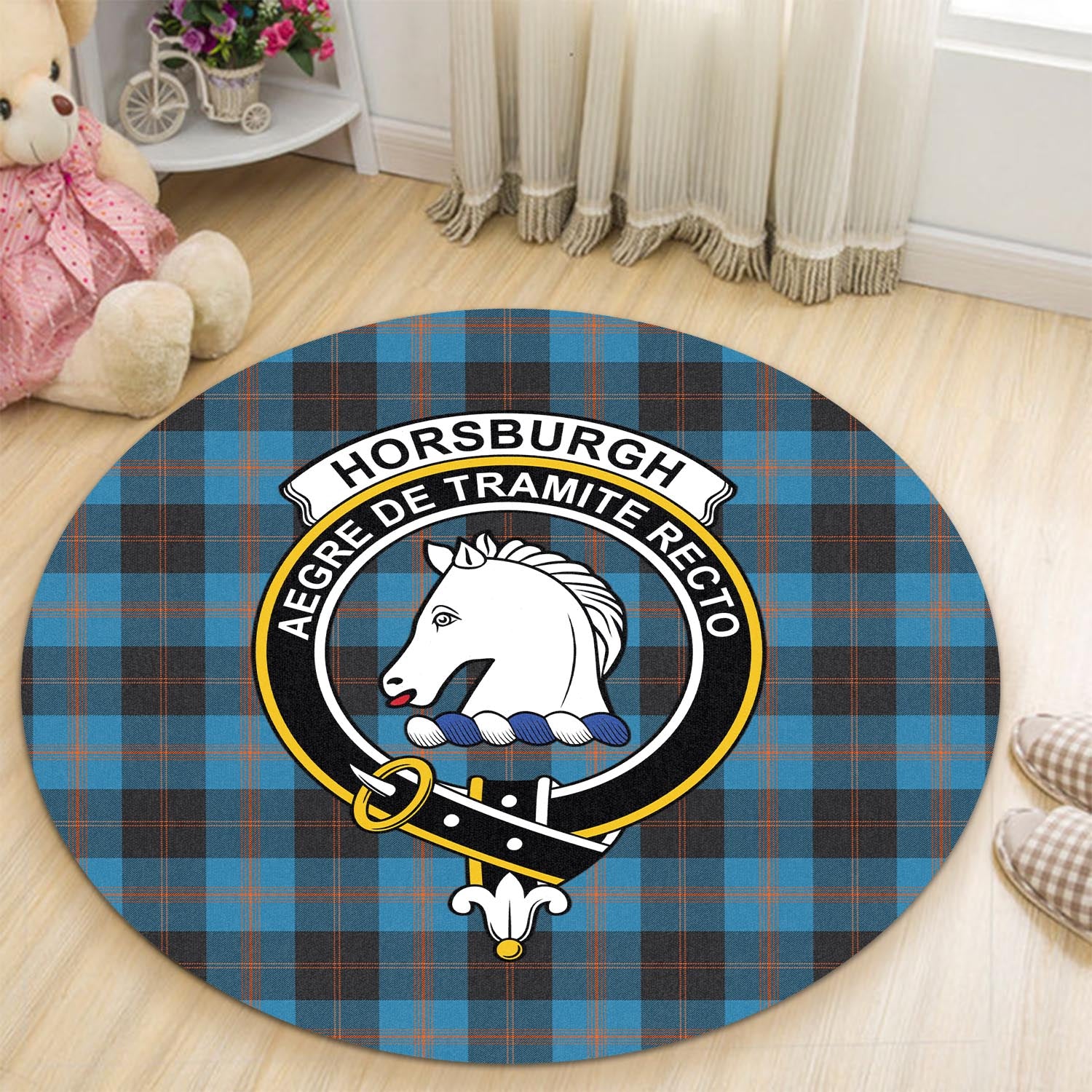 Horsburgh Tartan Round Rug with Family Crest - Tartan Vibes Clothing