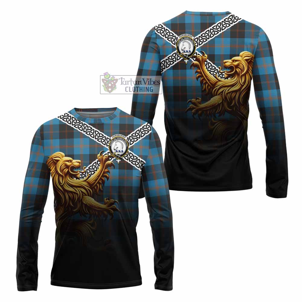 Horsburgh Crest Tartan Long Sleeve T-Shirt with Golden Lion Emblem Celtic Style - Tartan Vibes Clothing