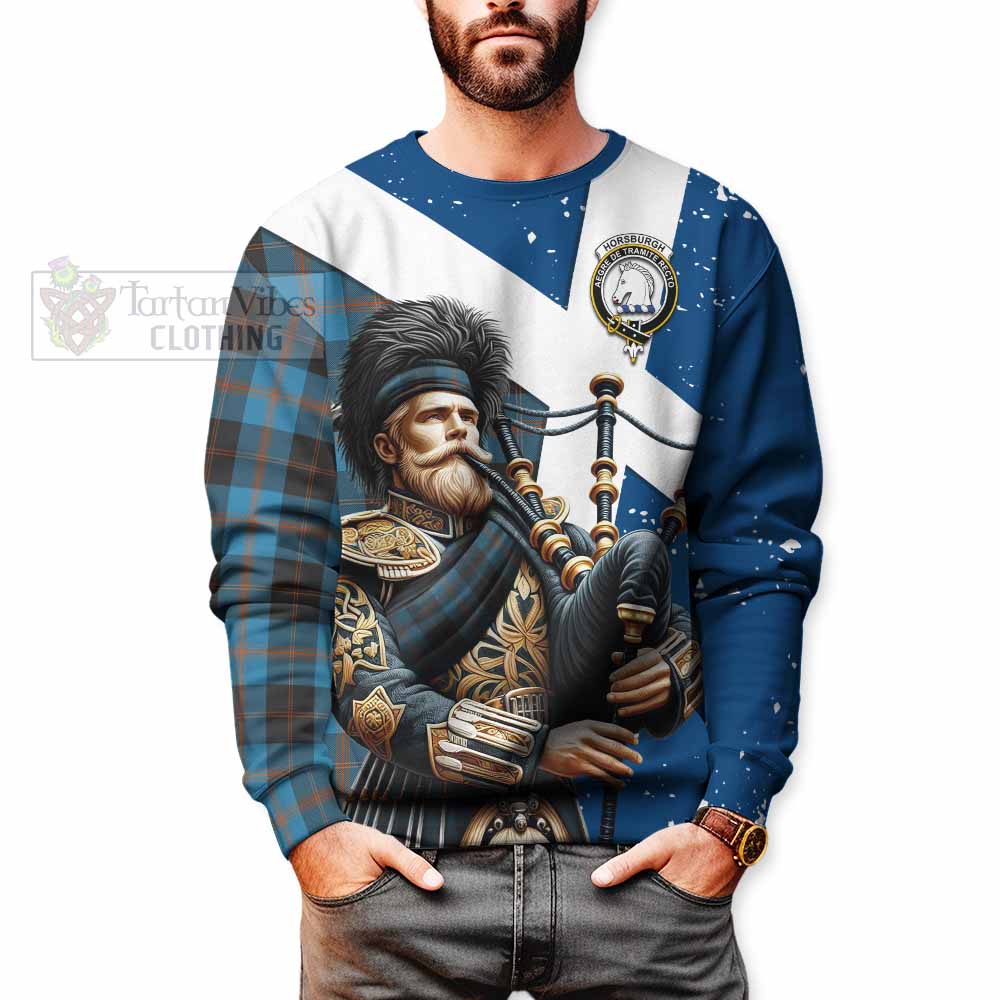 Horsburgh Tartan Sweatshirt with Family Crest Scottish Bagpiper Vibes - Tartan Vibes Clothing