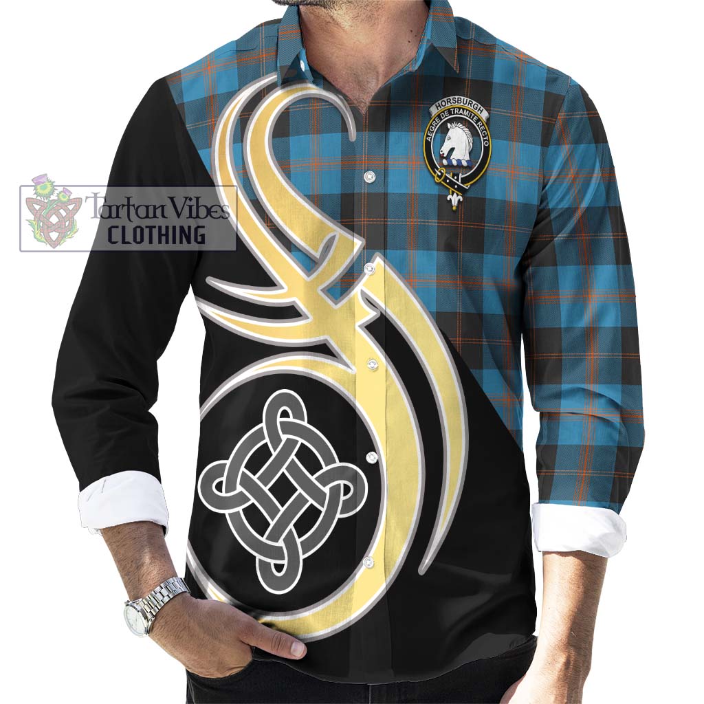 Horsburgh Tartan Long Sleeve Button Shirt with Family Crest and Celtic Symbol Style - Tartan Vibes Clothing