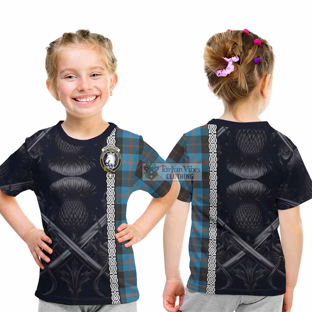 Horsburgh Tartan Kid T-Shirt with Family Crest Cross Sword Thistle Celtic Vibes - Tartan Vibes Clothing