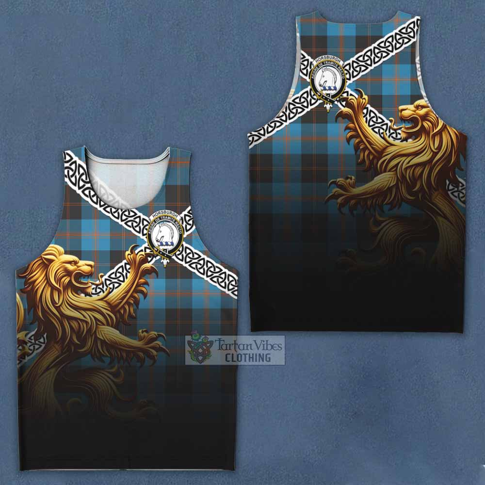Horsburgh Crest Tartan Men's Tank Top with Golden Lion Emblem Celtic Style - Tartan Vibes Clothing