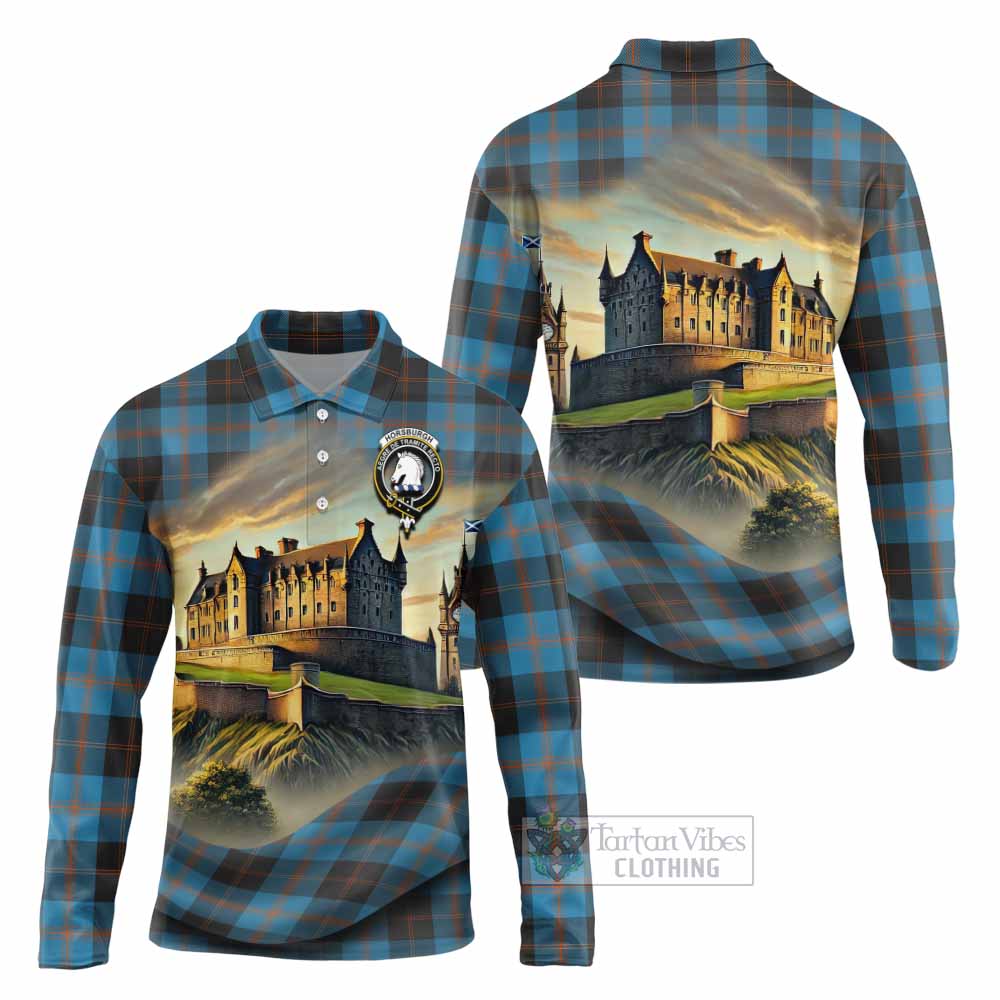 Horsburgh Tartan Family Crest Long Sleeve Polo Shirt with Scottish Ancient Castle Style - Tartan Vibes Clothing