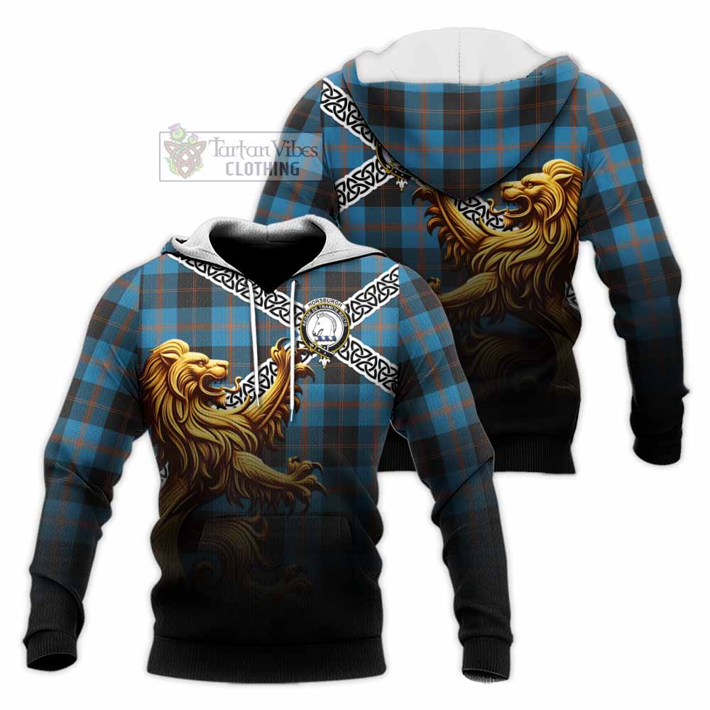 Horsburgh Crest Tartan Knitted Hoodie with Golden Lion Emblem Celtic Style - Tartan Vibes Clothing
