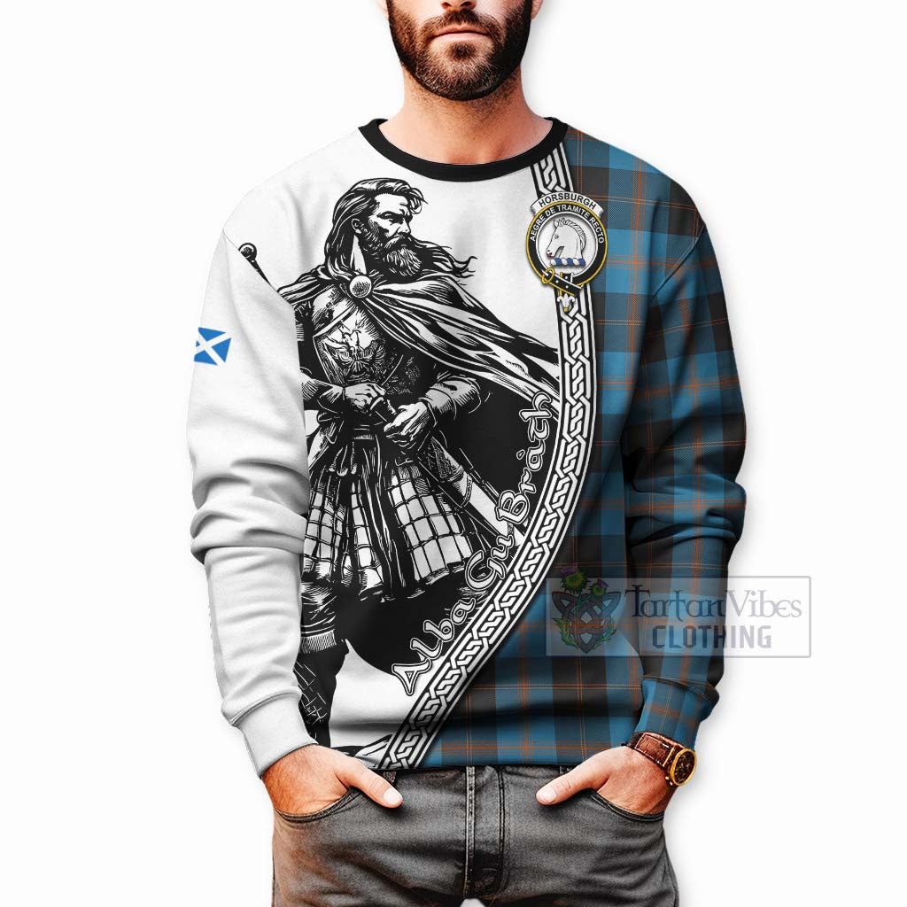 Horsburgh Tartan Clan Crest Sweatshirt with Highlander Warrior Celtic Style - Tartan Vibes Clothing